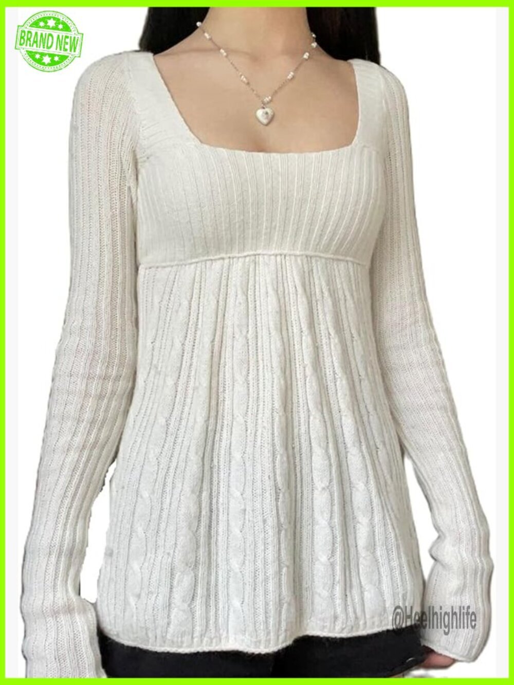 Y2K Fairy Tunic Long Sleeve Knitted Top Square Neck Peplum Ruffle Hem Sweater